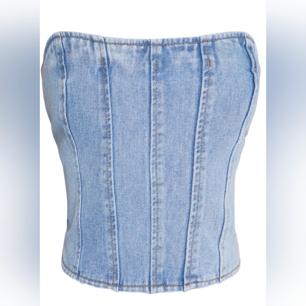 PrettyLittleThing Light Blue Wash Denim Corset